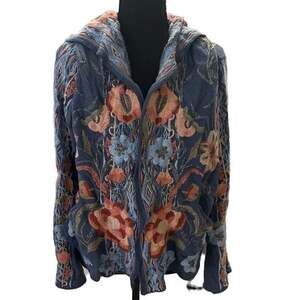 Johnny Was Biya Syelles Embroidered Metallic Hoodie Duster Cardigan